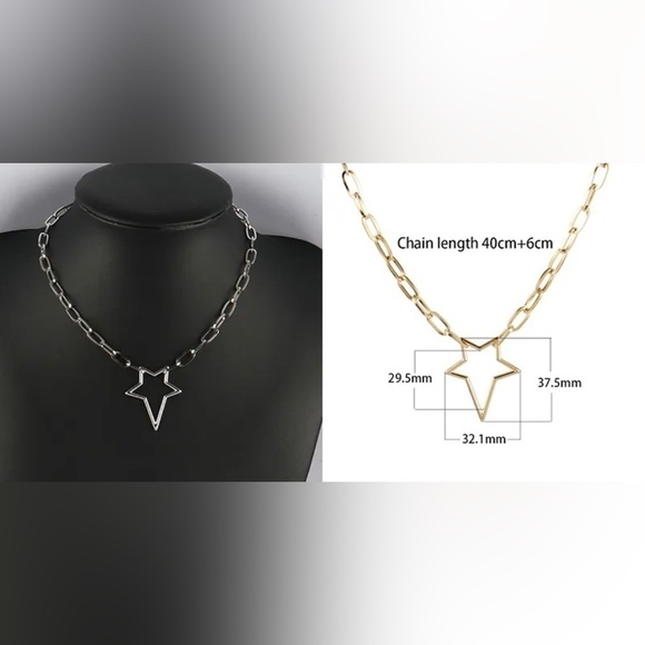 NEW 18K White Gold/Rhodium Plated Chunky Chain Necklace Irregular Star Pendant - Picture 3 of 6